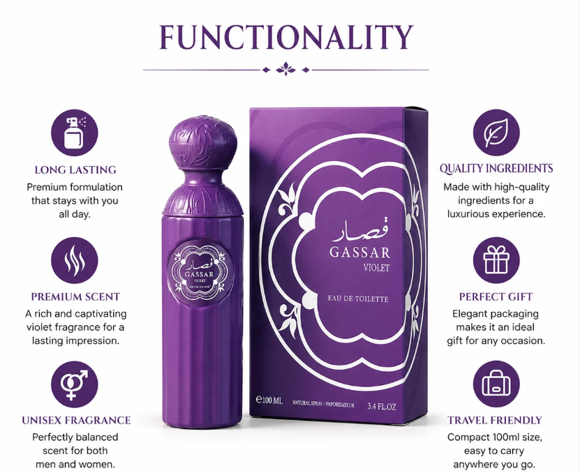 Gassar Violet Perfume Spray 💜  Elegant. Floral. Captivating.
