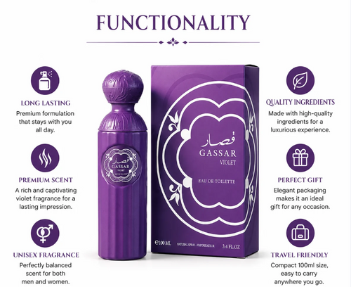 Gassar Violet Perfume Spray 💜  Elegant. Floral. Captivating.